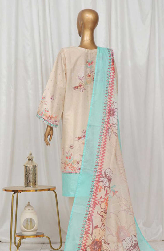Bin Saeed Printed Lawn Stitched 3 Piece - SM 08 - BS25EL - Peach - Summer Collection