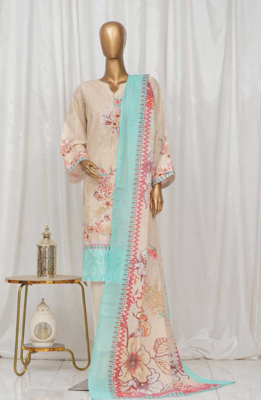 Bin Saeed Printed Lawn Stitched 3 Piece - SM 08 - BS25EL - Peach - Summer Collection