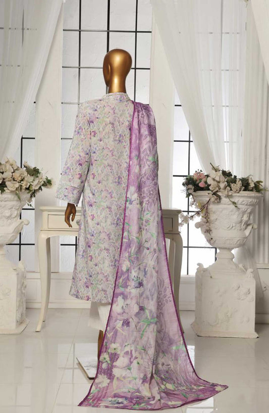 Bin Saeed Printed Lawn Stitched 3 Piece - SM 102 - BS25EL - Greyish Purple - Summer Collection