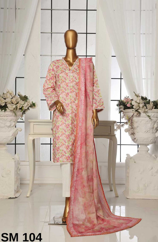 Bin Saeed Printed Lawn Stitched 3 Piece - SM 104 - BS25EL - Beige - Summer Collection
