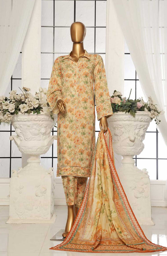 Bin Saeed Printed Lawn Stitched 3 Piece - SM 106 - BS25EL - Poppy Red - Summer Collection