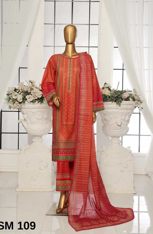Bin Saeed Printed Lawn Stitched 3 Piece - SM 109 - BS25EL - Aqua - Summer Collection