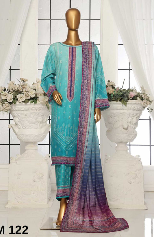 Bin Saeed Printed Lawn Stitched 3 Piece - SM 122 - BS25EL - Dark Grey - Summer Collection