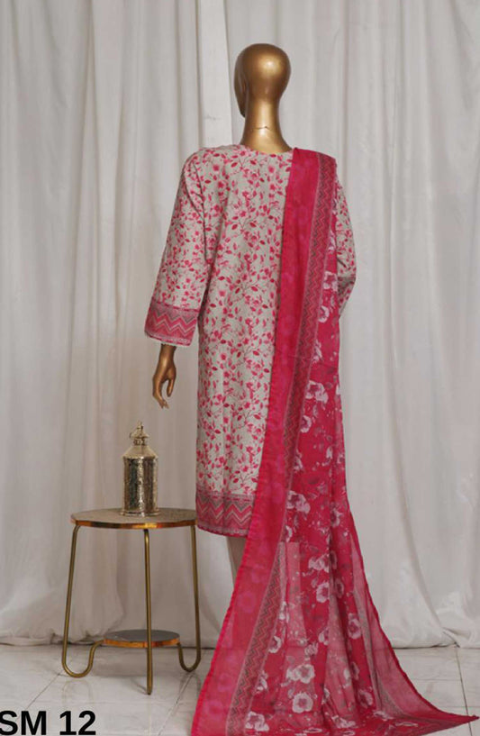 Bin Saeed Printed Lawn Stitched 3 Piece - SM 12 - BS25EL - Grey - Summer Collection