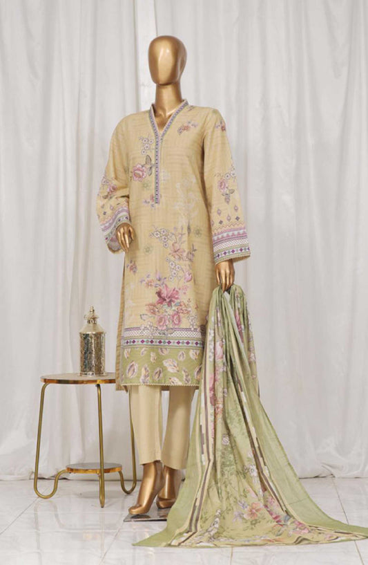 Bin Saeed Printed Lawn Stitched 3 Piece - SM 21 - BS25EL - Creamy Yellow - Summer Collection