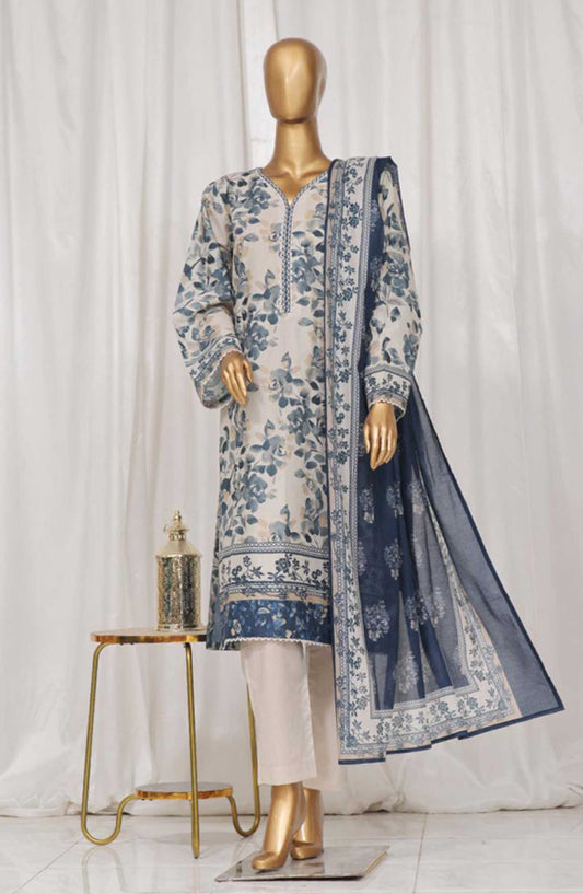 Bin Saeed Printed Lawn Stitched 3 Piece - SM 22 - BS25EL - Grey - Summer Collection
