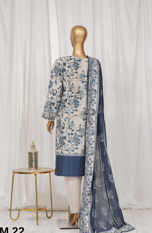 Bin Saeed Printed Lawn Stitched 3 Piece - SM 22 - BS25EL - Grey - Summer Collection