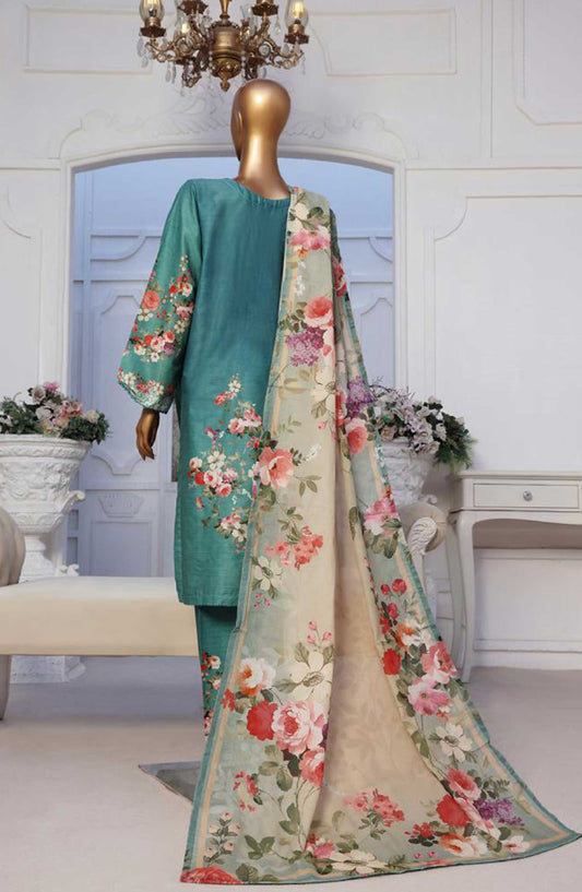 Bin Saeed Printed Lawn Stitched 3 Piece - SM 25 - BS25EL - Aqua - Summer Collection