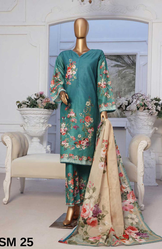 Bin Saeed Printed Lawn Stitched 3 Piece - SM 25 - BS25EL - Aqua - Summer Collection