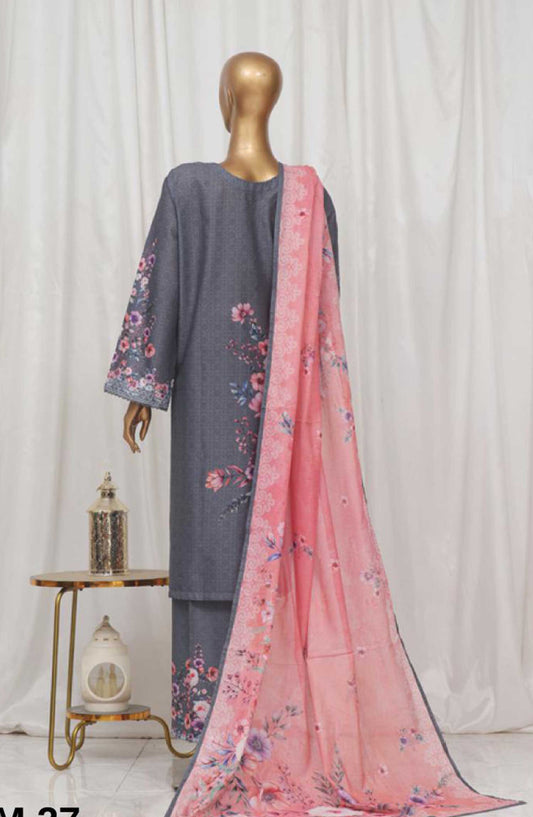 Bin Saeed Printed Lawn Stitched 3 Piece - SM 27 - BS25EL - Dark Grey - Summer Collection