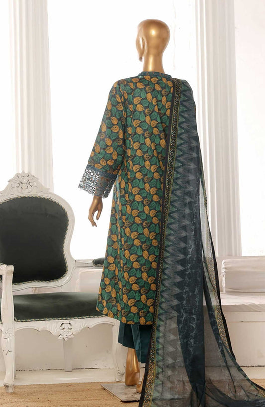 Bin Saeed Embroidered Lawn Frock Stitched 3 Piece - SM 334 - BS25LF - Teal - Summer Collection