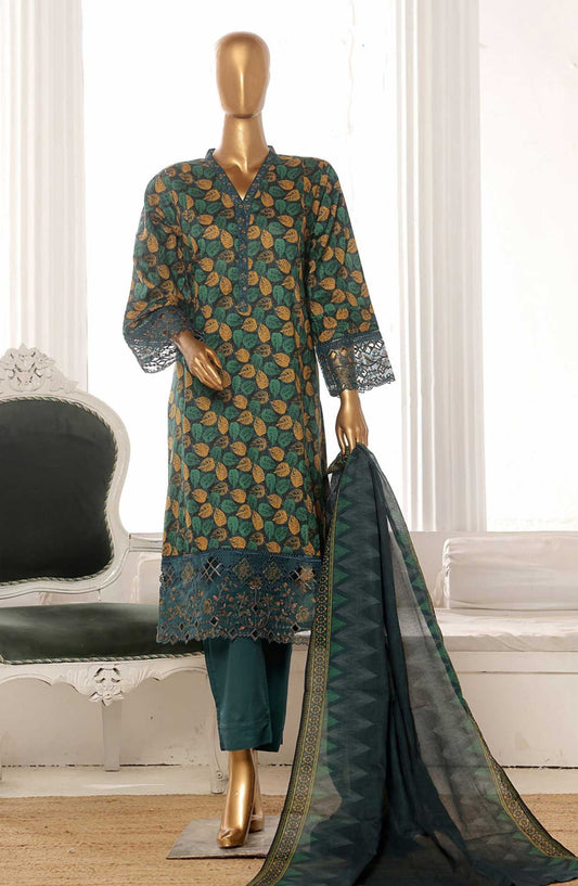 Bin Saeed Embroidered Lawn Frock Stitched 3 Piece - SM 334 - BS25LF - Teal - Summer Collection