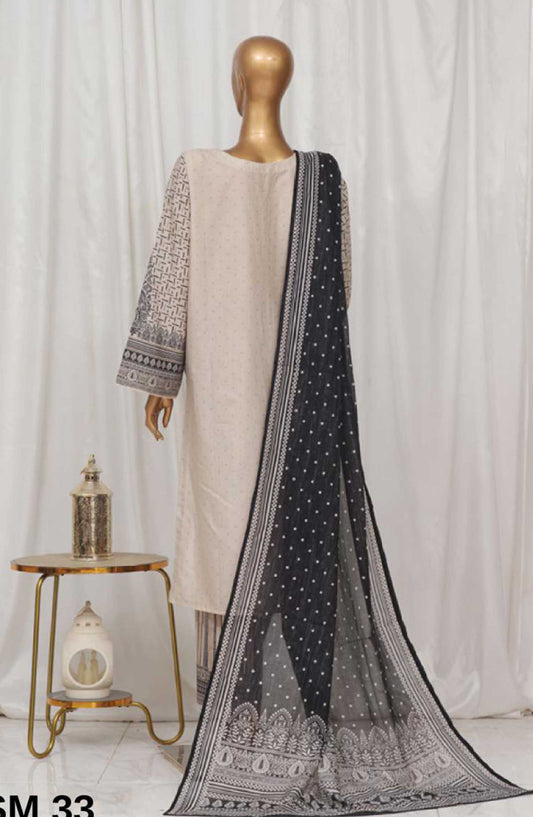 Bin Saeed Printed Lawn Stitched 3 Piece - SM 33 - BS25EL - Beige - Summer Collection