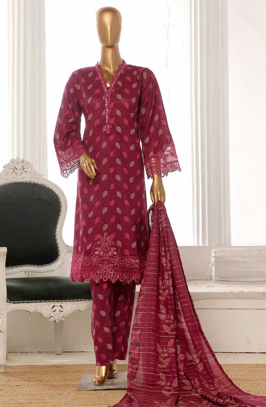 Bin Saeed Embroidered Lawn Frock Stitched 3 Piece - SM 348 - BS25LF - Purple - Summer Collection