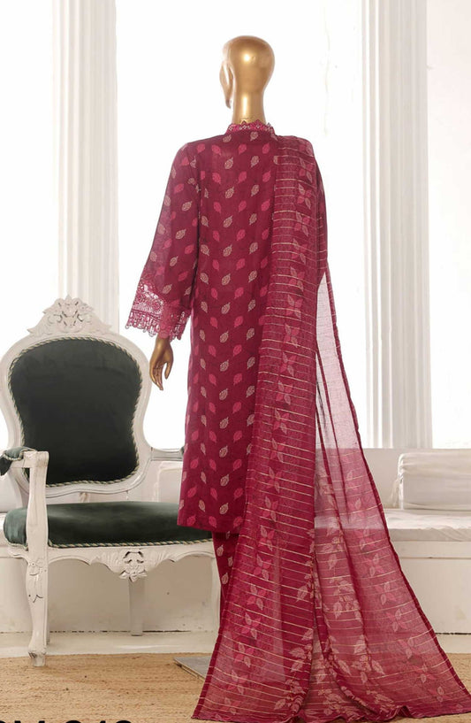 Bin Saeed Embroidered Lawn Frock Stitched 3 Piece - SM 348 - BS25LF - Purple - Summer Collection