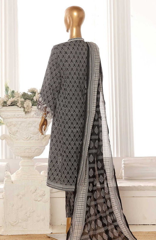 Bin Saeed Embroidered Lawn Frock Stitched 3 Piece - SM 357 - BS25LF - Dark Grey - Summer Collection