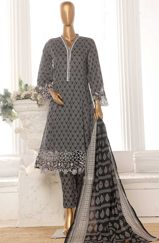 Bin Saeed Embroidered Lawn Frock Stitched 3 Piece - SM 357 - BS25LF - Dark Grey - Summer Collection
