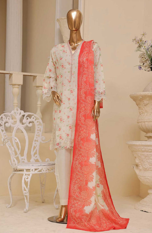 Bin Saeed Embroidered Lawn Stitched 3 Piece Suit - SM 418 - BS25EElV3 - White - Summer Collection