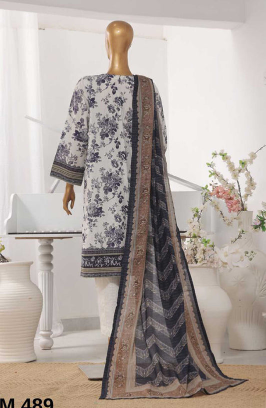 Bin Saeed Printed Lawn Stitched 3 Piece - SM 489 - BS25EL - White - Summer Collection