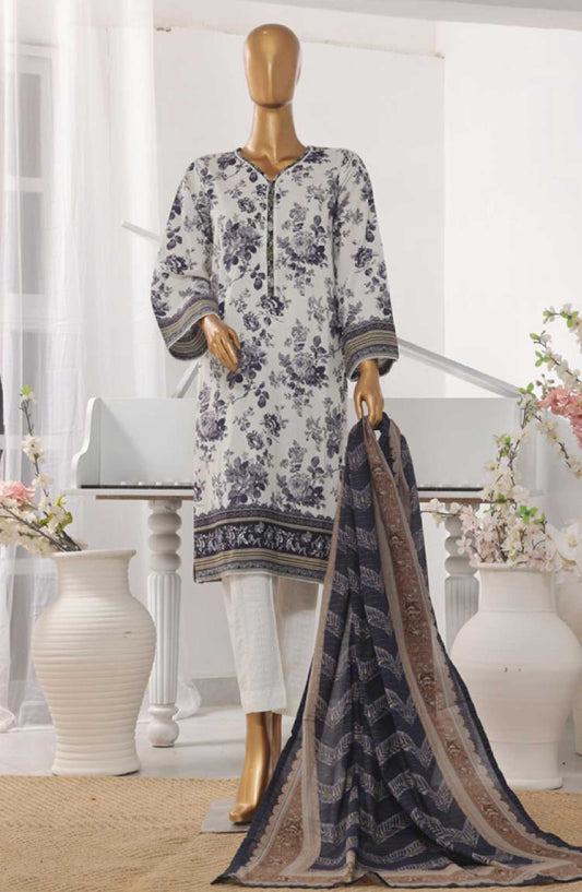 Bin Saeed Printed Lawn Stitched 3 Piece - SM 489 - BS25EL - White - Summer Collection