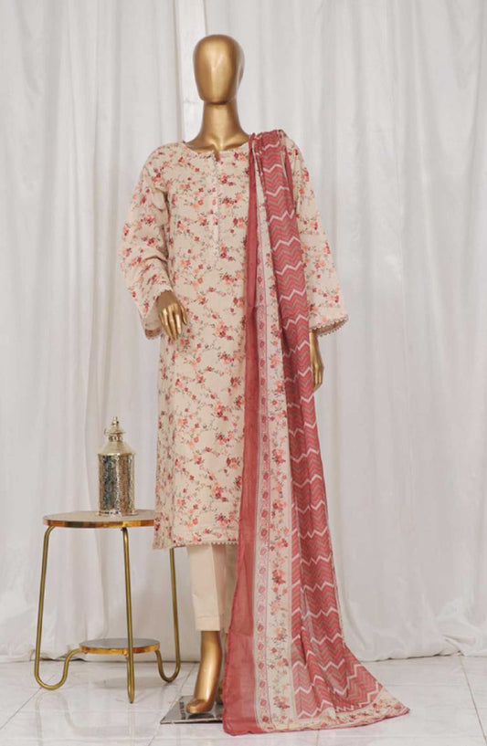 Bin Saeed Printed Lawn Stitched 3 Piece - SM 51 - BS25EL - Cream - Summer Collection