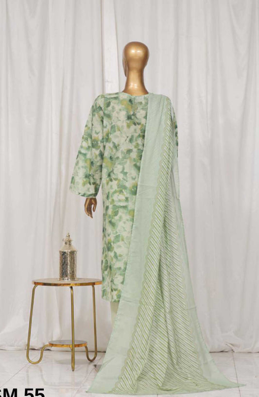 Bin Saeed Printed Lawn Stitched 3 Piece - SM 55 - BS25EL - Green - Summer Collection