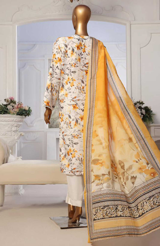 Bin Saeed Printed Lawn Stitched 3 Piece - SM 56 A - BS25EL - White - Summer Collection