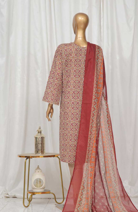 Bin Saeed Printed Lawn Stitched 3 Piece - SM 57 - BS25EL - Brown - Summer Collection