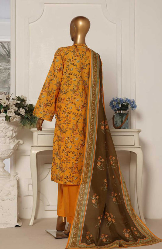 Bin Saeed Printed Lawn Stitched 3 Piece - SM 58 - BS25EL - Mustard - Summer Collection