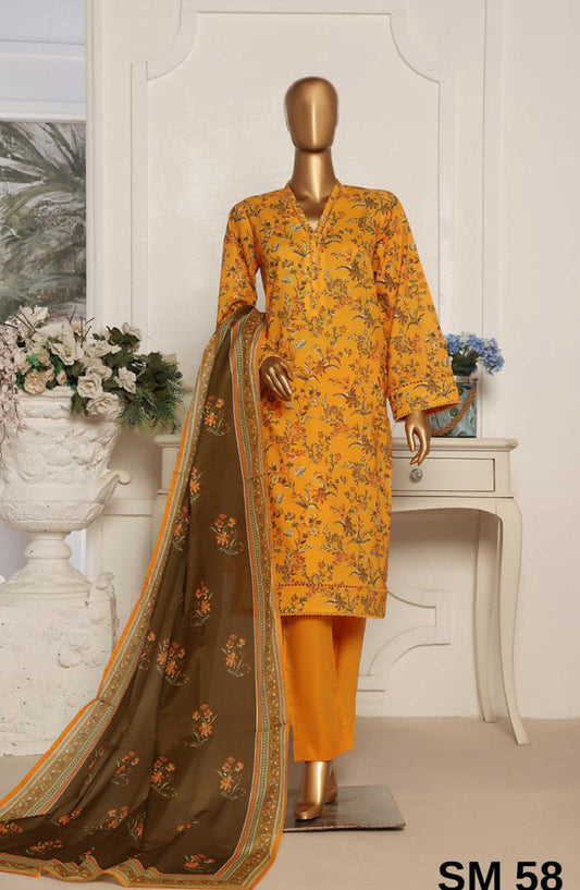 Bin Saeed Printed Lawn Stitched 3 Piece - SM 58 - BS25EL - Mustard - Summer Collection