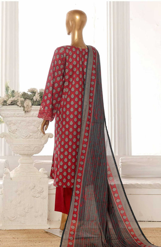 Bin Saeed Embroidered Lawn Frock Stitched 3 Piece - SM 595 - BS25LF - Red - Summer Collection