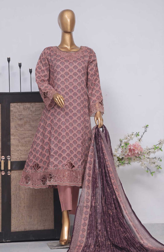 Bin Saeed Embroidered Lawn Frock Stitched 3 Piece - SM 596 - BS25LF - Purple - Summer Collection