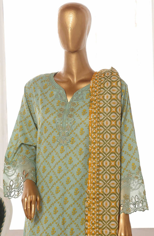 Bin Saeed Embroidered Lawn Frock Stitched 3 Piece - SM 597 - BS25LF - Green - Summer Collection
