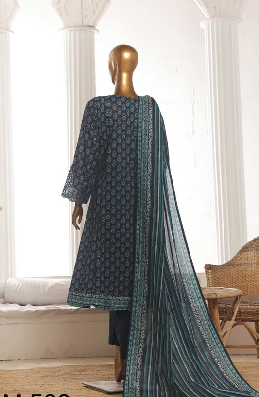 Bin Saeed Embroidered Lawn Frock Stitched 3 Piece - SM 599 - BS25LF - Blue - Summer Collection