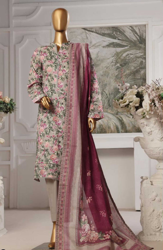 Bin Saeed Printed Lawn Stitched 3 Piece - SM 59 - BS25EL - Grey - Summer Collection