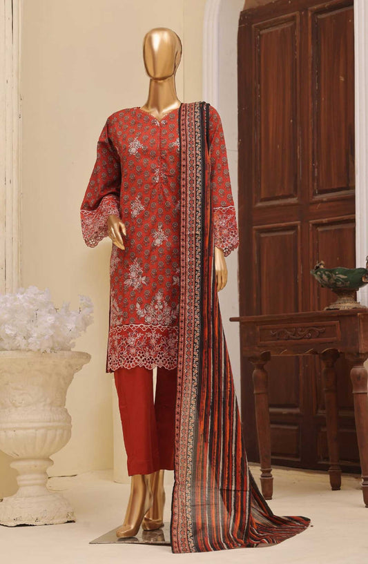 Bin Saeed Embroidered Lawn Stitched 3 Piece Suit - SM 601 - BS25EElV3 - Red - Summer Collection