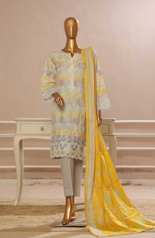 Bin Saeed Embroidered Lawn Stitched 3 Piece - SM 604 - BS25SM - Grey - Summer Collection
