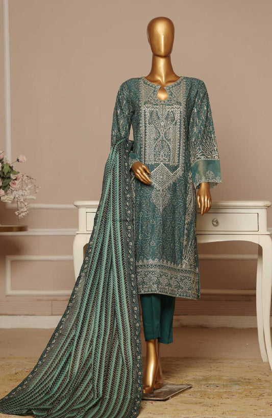 Bin Saeed Embroidered Lawn Stitched 3 Piece Suit - SM 609 - BS25EElV3 - Teal - Summer Collection
