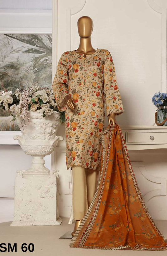 Bin Saeed Printed Lawn Stitched 3 Piece - SM 60 - BS25EL - Biscotti - Summer Collection