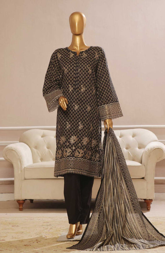 Bin Saeed Embroidered Lawn Stitched 3 Piece - SM 612 - BS25SM - Dark Grey - Summer Collection