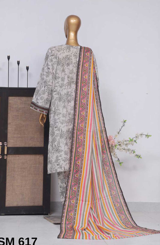 Bin Saeed Printed Lawn Stitched 3 Piece - SM 617 - BS25EL - White - Summer Collection