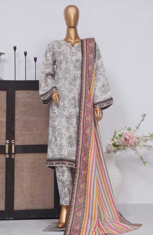 Bin Saeed Printed Lawn Stitched 3 Piece - SM 617 - BS25EL - White - Summer Collection