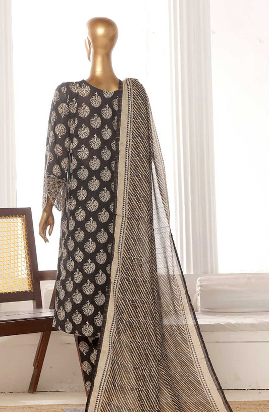 Bin Saeed Embroidered Lawn Frock Stitched 3 Piece - SM 634 - BS25LF - Black - Summer Collection