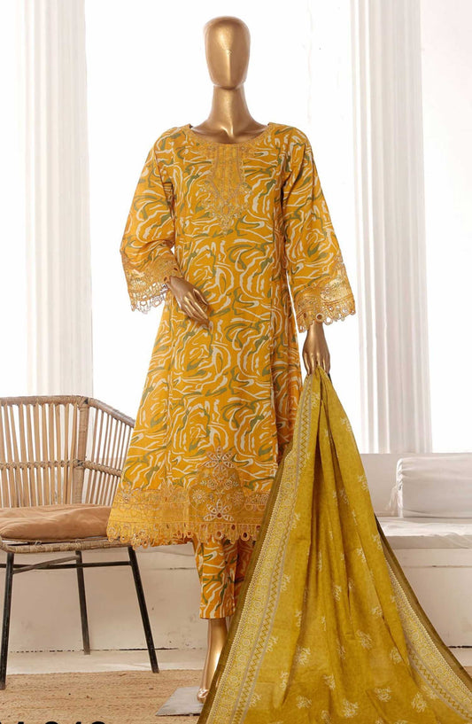 Bin Saeed Embroidered Lawn Frock Stitched 3 Piece - SM 640 - BS25LF - Yellow - Summer Collection