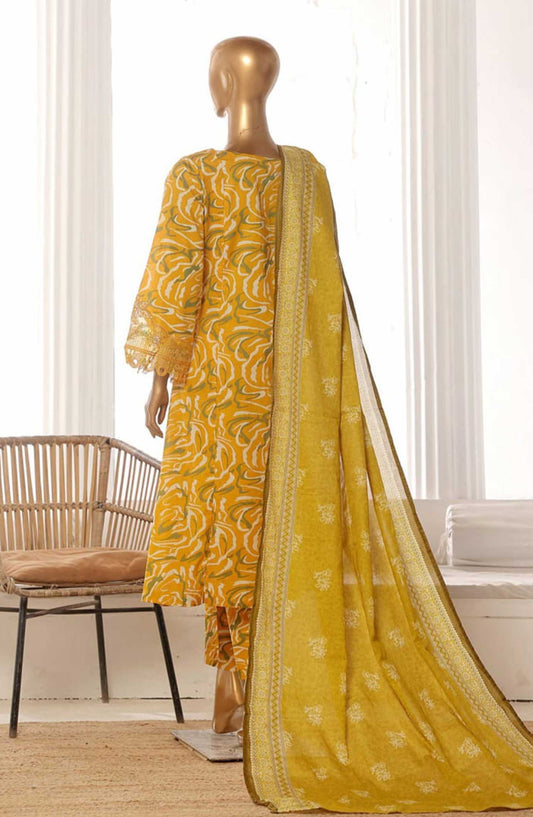 Bin Saeed Embroidered Lawn Frock Stitched 3 Piece - SM 640 - BS25LF - Yellow - Summer Collection