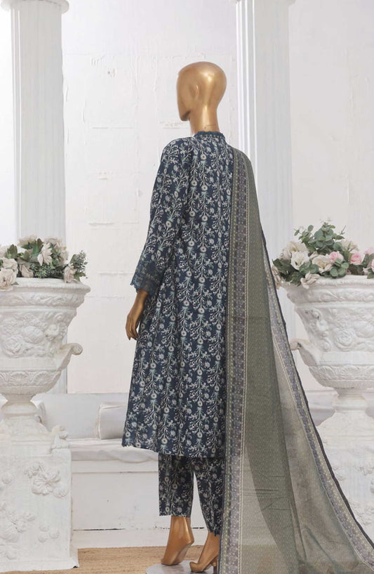 Bin Saeed Embroidered Lawn Frock Stitched 3 Piece - SM 644 - BS25LF - Blue - Summer Collection