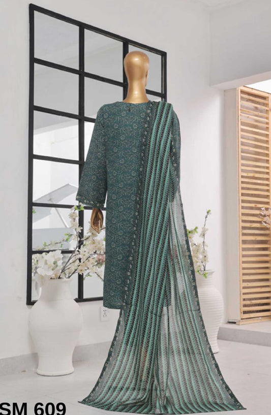 Bin Saeed Printed Lawn Stitched 3 Piece - SM 690 - BS25EL - Red - Summer Collection