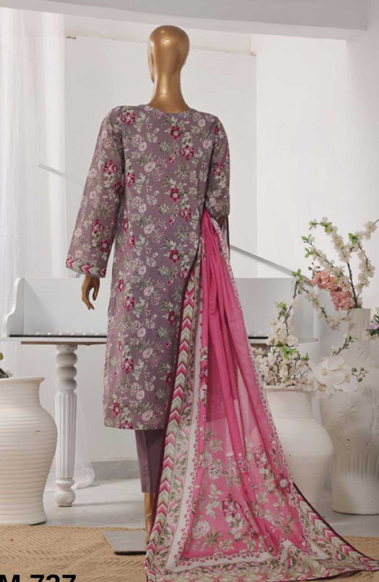 Bin Saeed Printed Lawn Stitched 3 Piece - SM 737 - BS25EL - Greyish Purple - Summer Collection