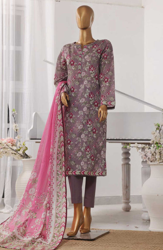 Bin Saeed Printed Lawn Stitched 3 Piece - SM 737 - BS25EL - Greyish Purple - Summer Collection