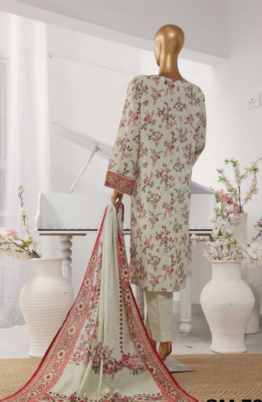 Bin Saeed Printed Lawn Stitched 3 Piece - SM 739 - BS25EL - White - Summer Collection